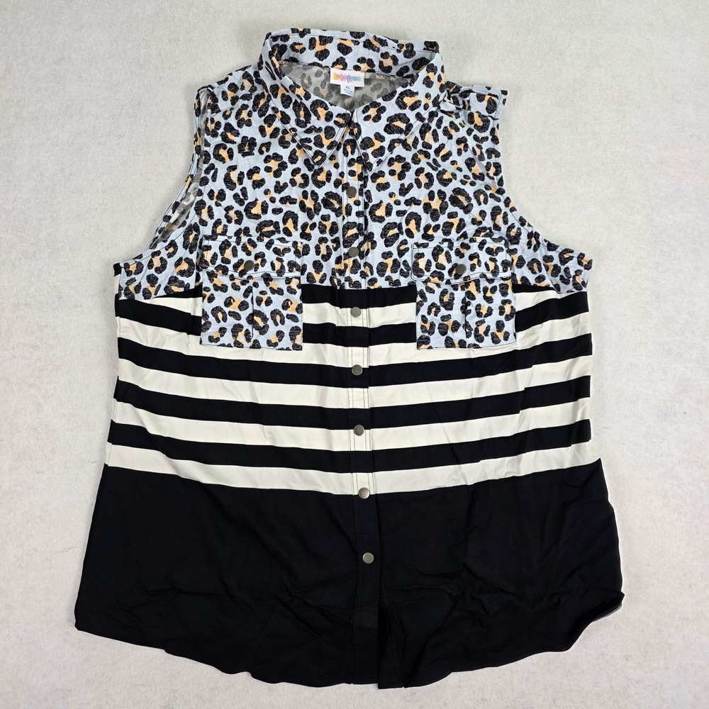 LuLaRoe‎ Women XL Roxanne Sleeveless Top Leopard Stripe Mixed Print NWT 400-16